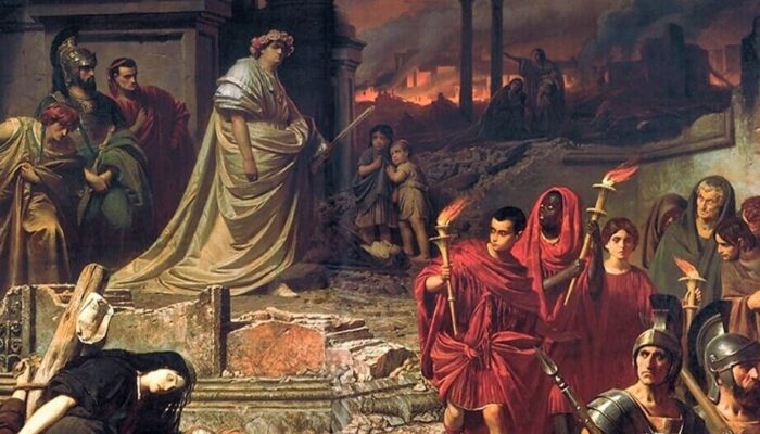 Nerón contempla el incendio de Roma.