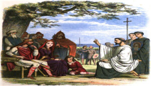 Der heilige Augustinus von Canterbury predigt zu Ethelbert von Kent.