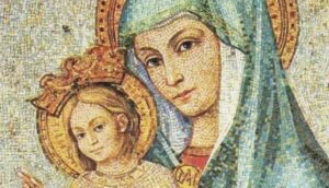 Mosaik von Maria, der Mutter der Kirche, auf dem Petersplatz.