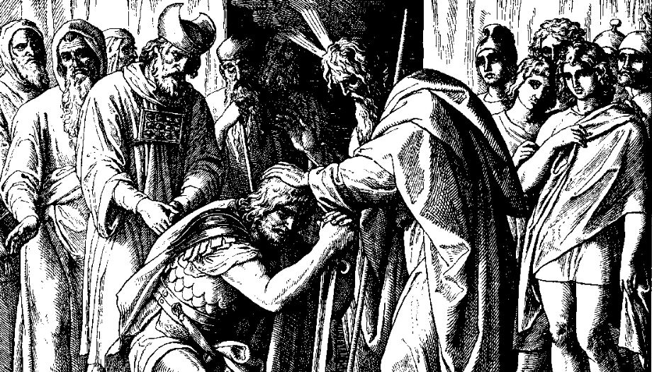 Moisés bendice a Josué.